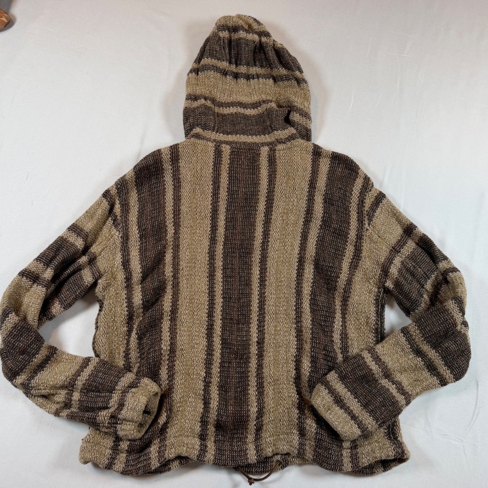 RRL Ralph Lauren Striped Knit Baja Hoodie Brown Linen Cotton Wool Pullover M - Picture 11 of 14